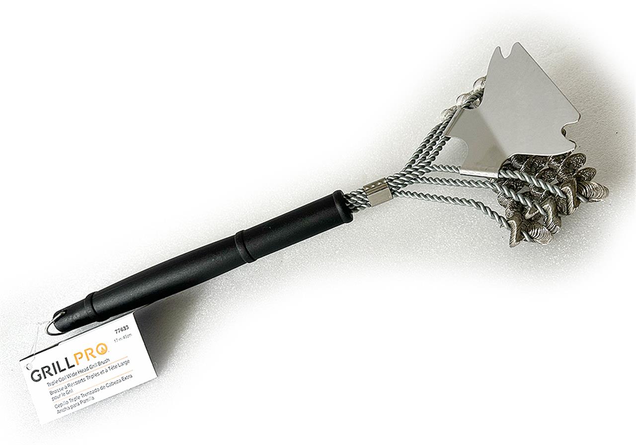 Grill Replacement Parts: Wide Head Triple Coil Grill Brush with Scraper (GrillPro)