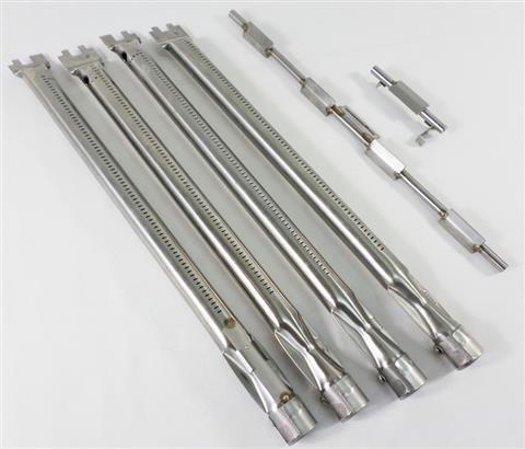 Grill Replacement Parts: Propane or Natural Gas Tube Burner and Flame Crossover Set - 6pc. - Stainless Steel